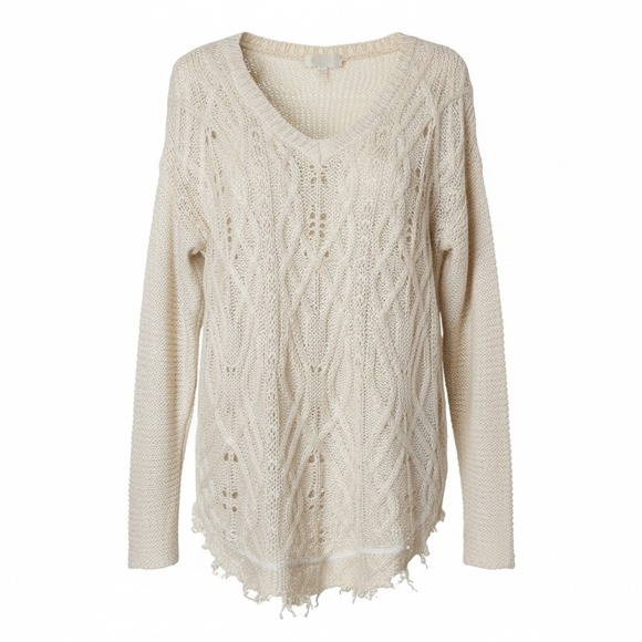 Altar'd State Sweaters - Altar'd State Cream Cable Knit Long Sweater Distressed Hem Size M